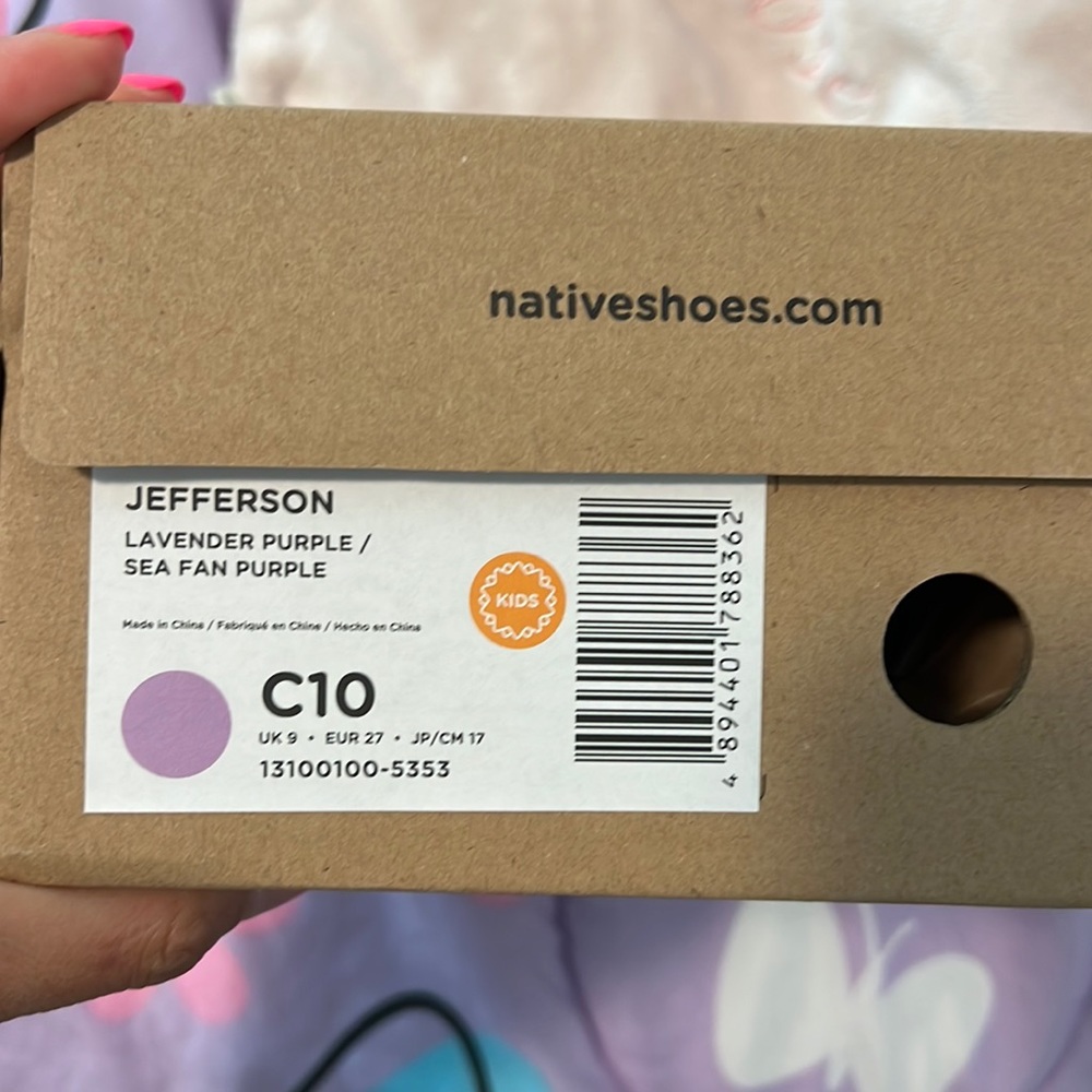 Native shoes, purple on purple cap toe. Size c10 New in box